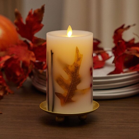 Luminara Embedded Fall Leaves & Twigs Flameless Pillar Candle Set - Picture 7 of 7